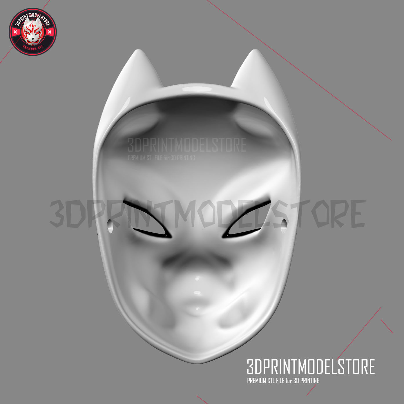 Japanese Fox Mask Demon Kitsune Cosplay STL File 3D print model_3