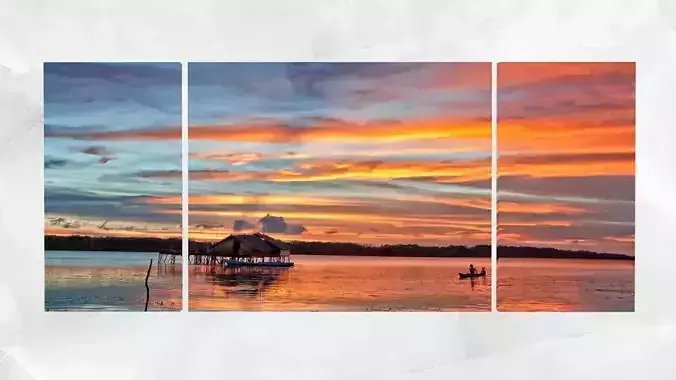 Triptych Wall Art Panoramic Lagoon Sunset Low-poly 3D model