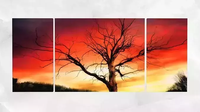 Triptych Wall Art Tree At Sunset Low-poly 3D model