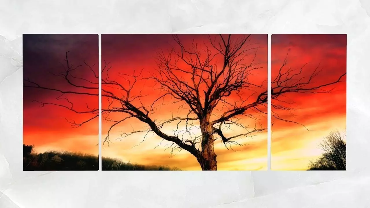Triptych Wall Art Tree At Sunset Low-poly 3D model_0