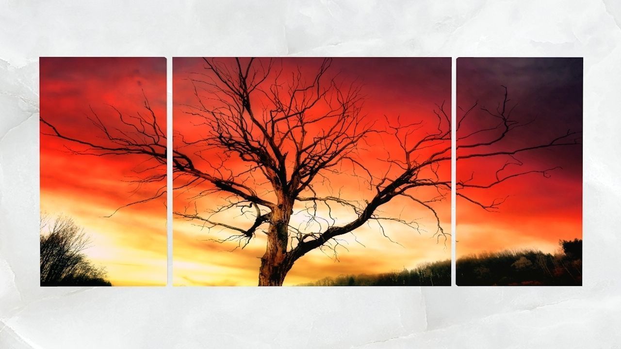 Triptych Wall Art Tree At Sunset Low-poly 3D model_1