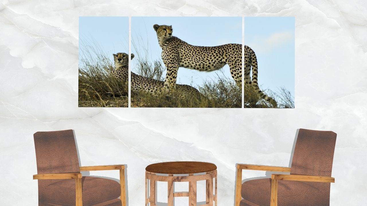 Triptych Wall Art Cheetahs Low-poly 3D model_2