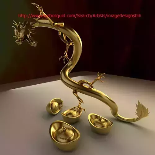 Chinese dragon and Chinese Gold Ingot 3D model