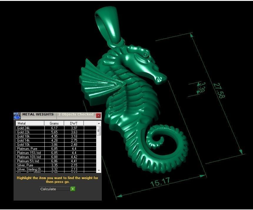seahorse pendant 3D print model_4