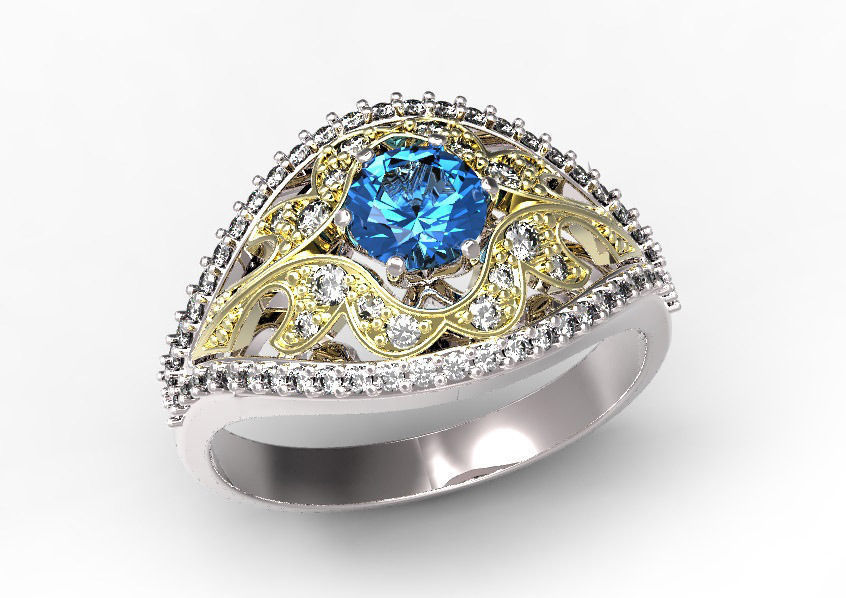 Gold ring with a diamond 3D print model_13