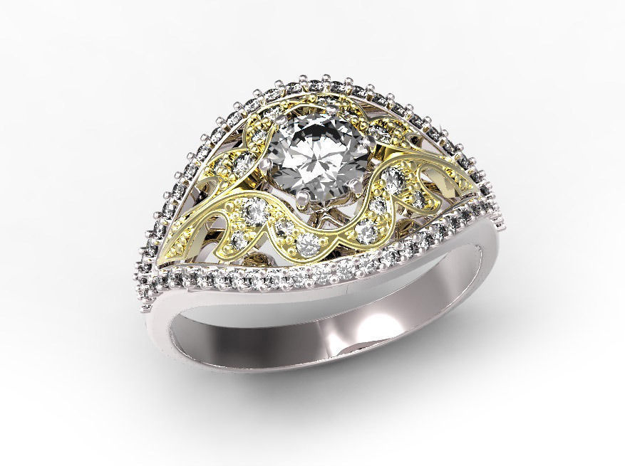 Gold ring with a diamond 3D print model_1