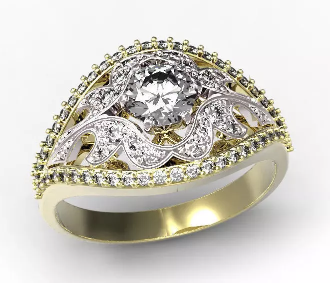 Gold ring with a diamond 3D print model_0