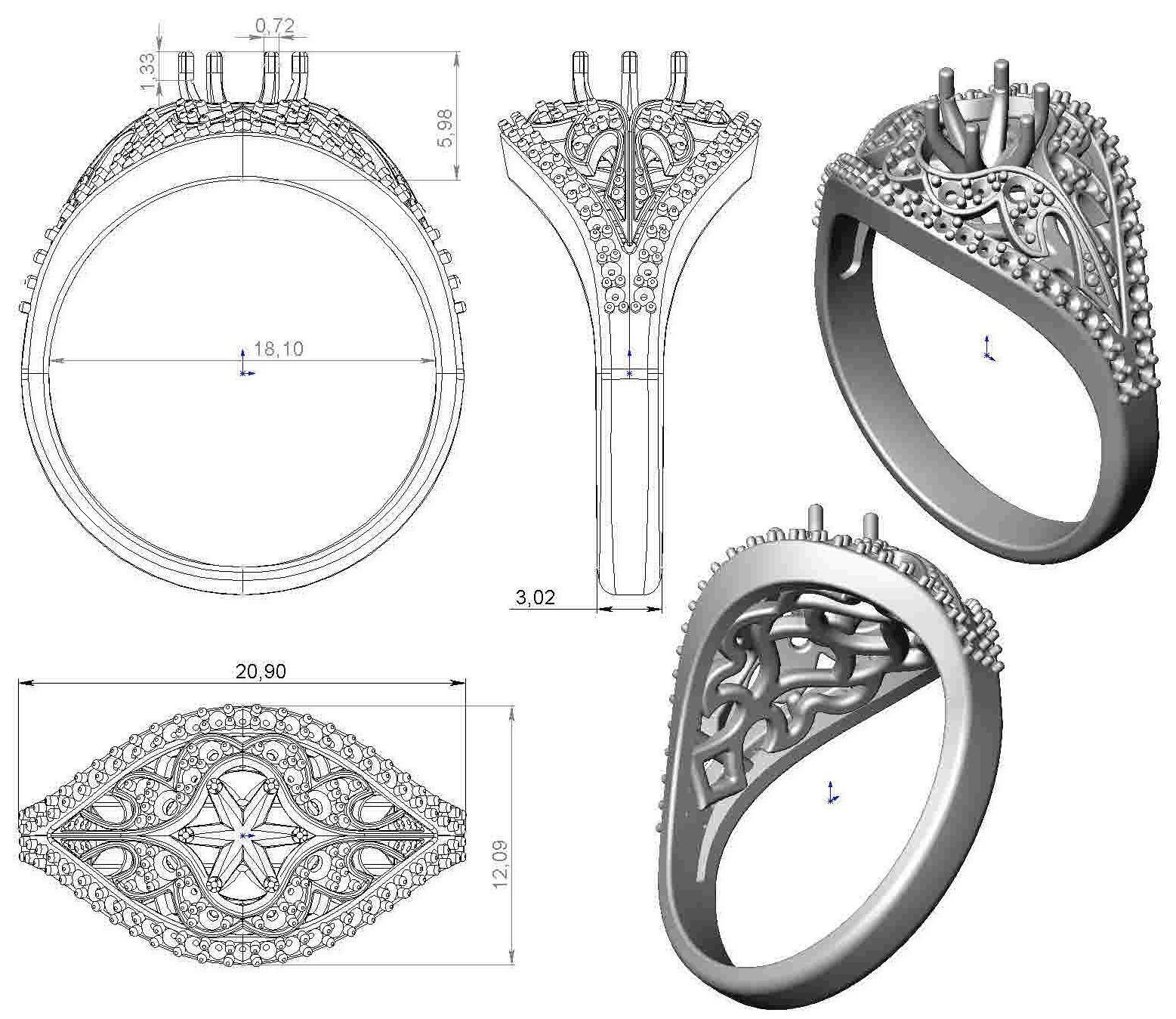Gold ring with a diamond 3D print model_10