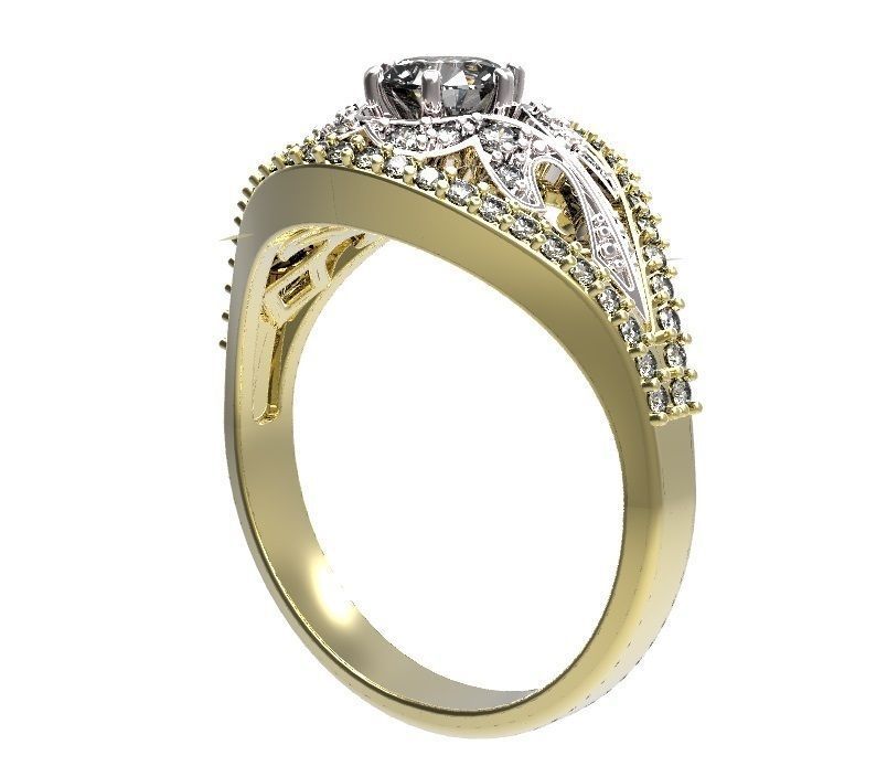 Gold ring with a diamond 3D print model_6