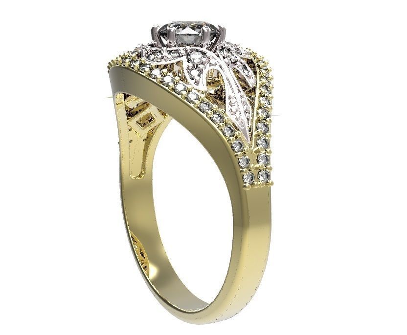 Gold ring with a diamond 3D print model_7