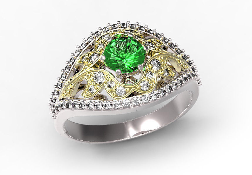 Gold ring with a diamond 3D print model_12