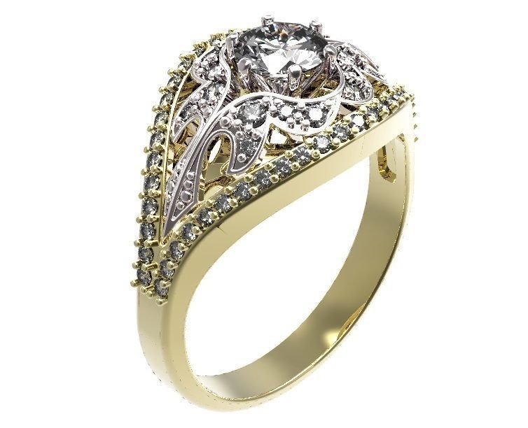 Gold ring with a diamond 3D print model_2