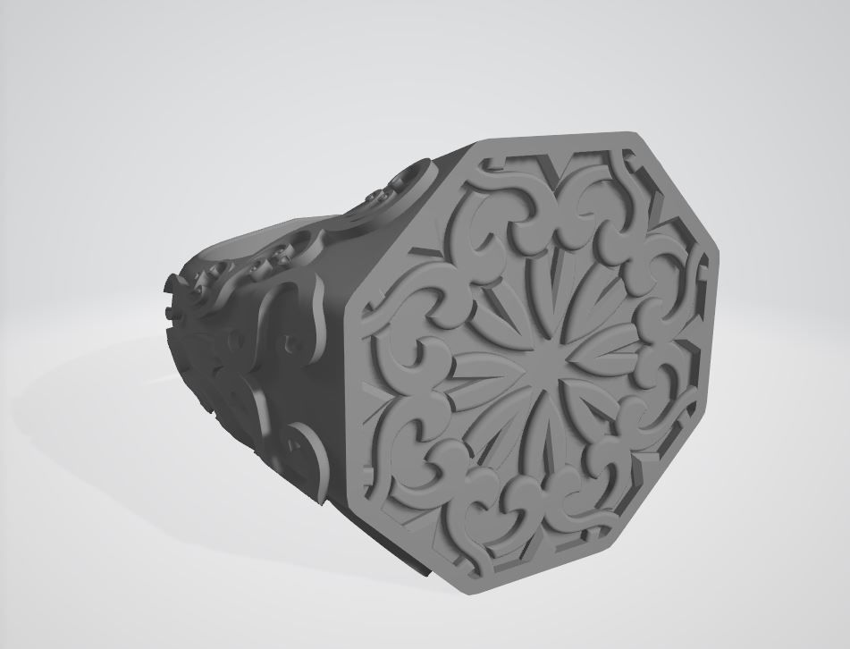 Eight sided face signet ring 3D print model_1