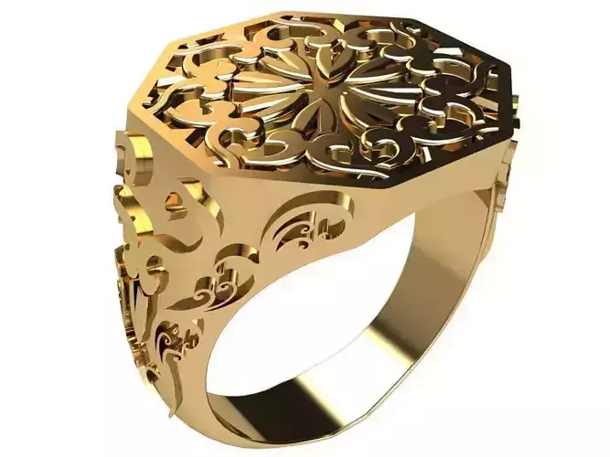 Eight sided face signet ring 3D print model