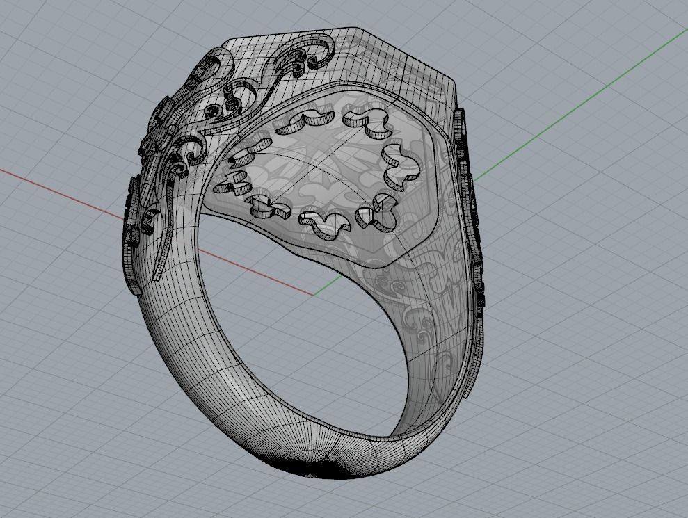 Eight sided face signet ring 3D print model_3