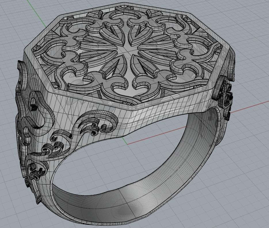 Eight sided face signet ring 3D print model_4