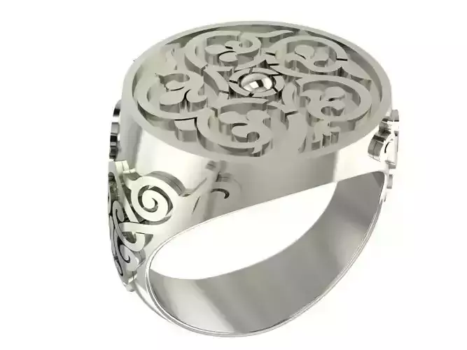 Old style circle signet male ring 3D print model