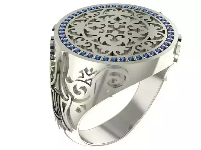 Signet ring with gems 3D print model