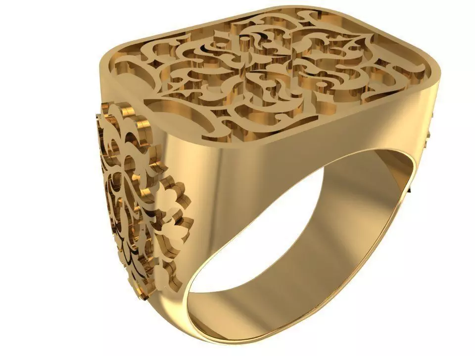 Square style Signet ring 3D print model_0