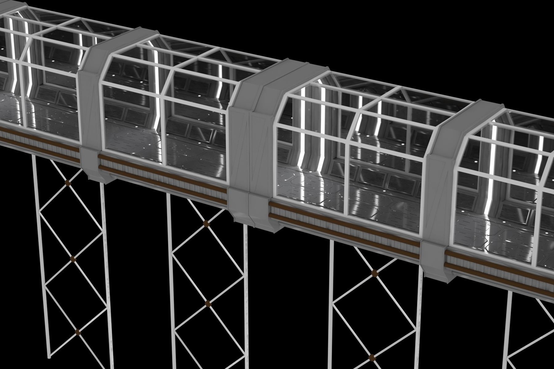 Modular Corridor Low-poly 3D model_3