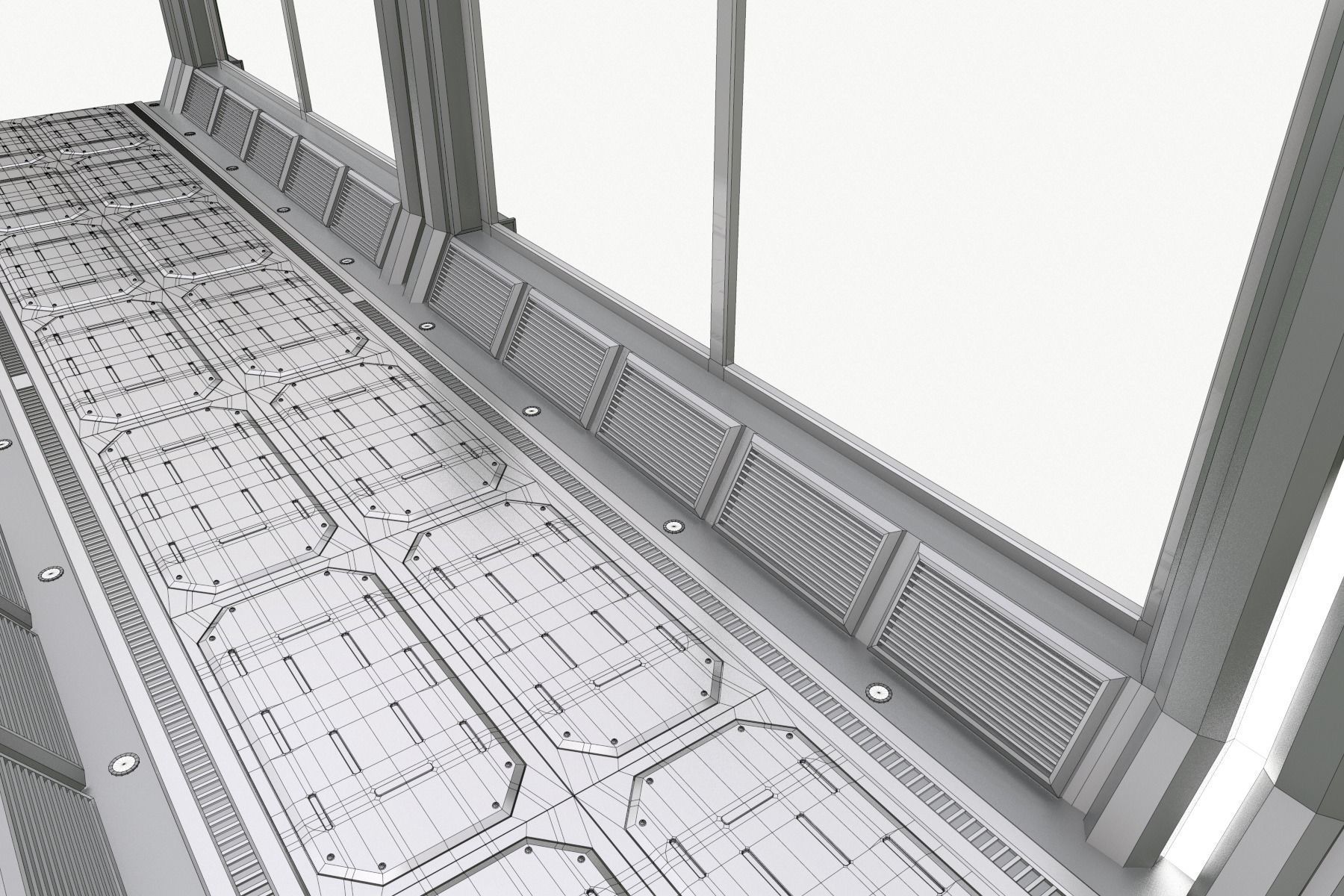 Modular Corridor Low-poly 3D model_6