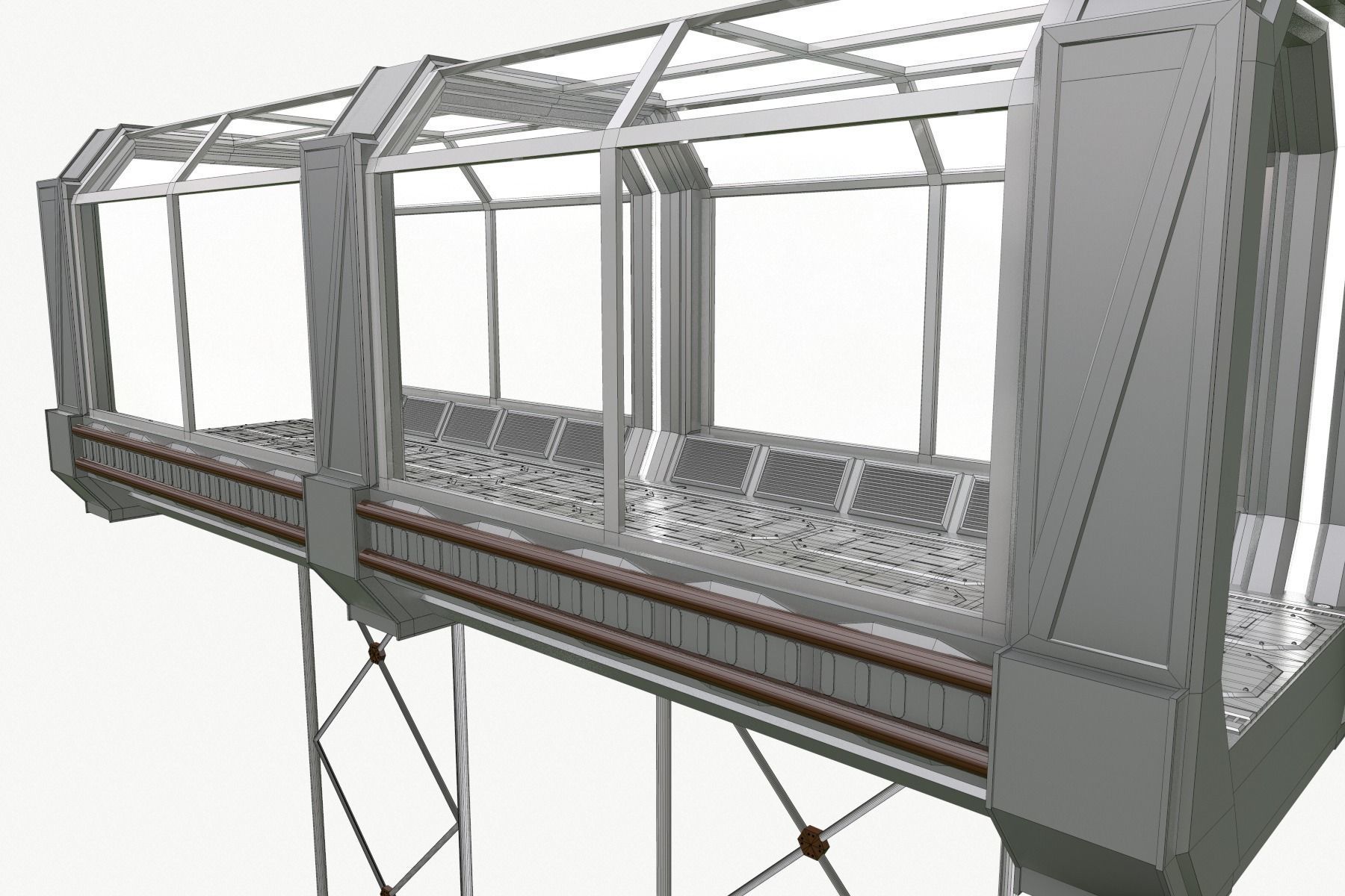 Modular Corridor Low-poly 3D model_7