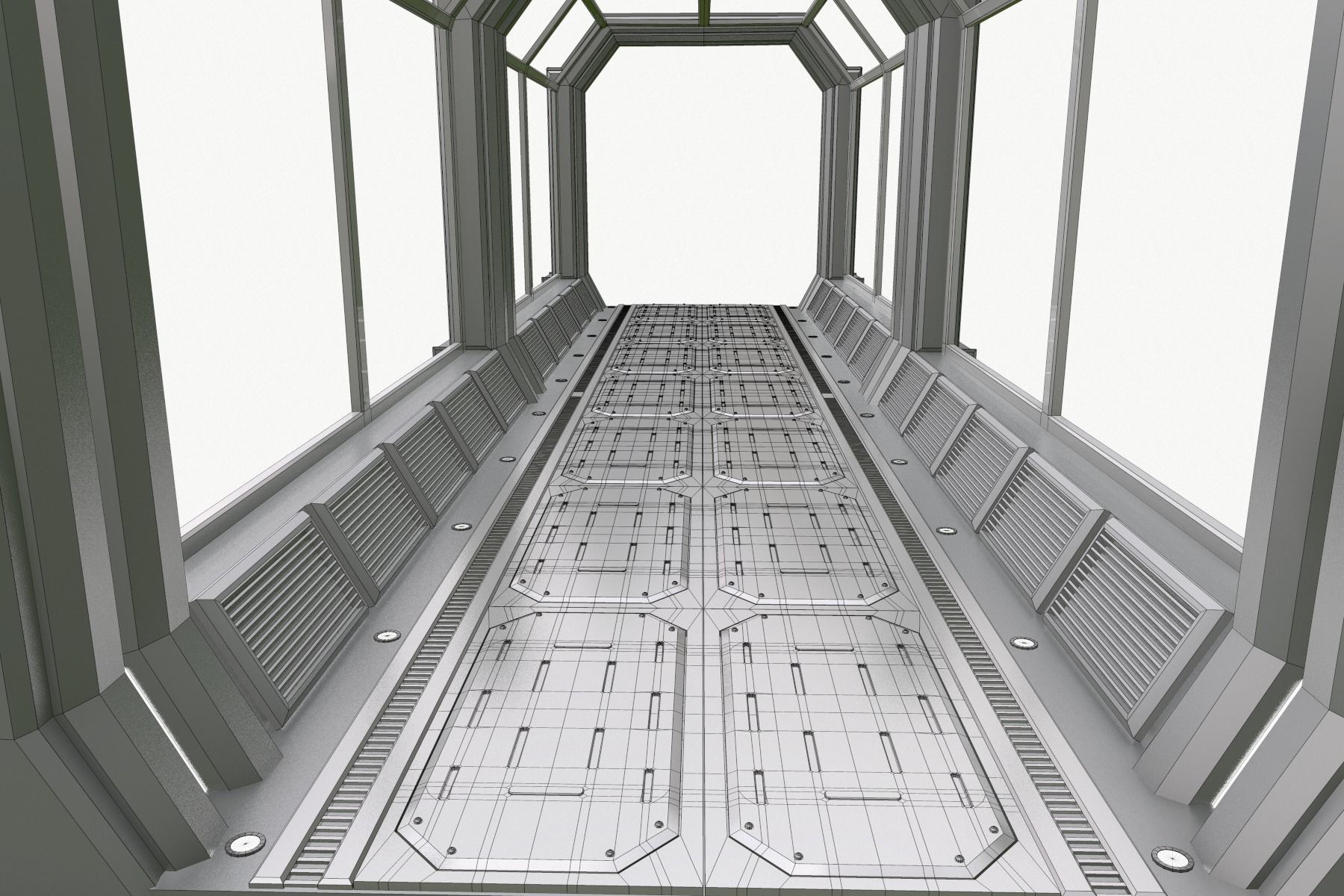 Modular Corridor Low-poly 3D model_5