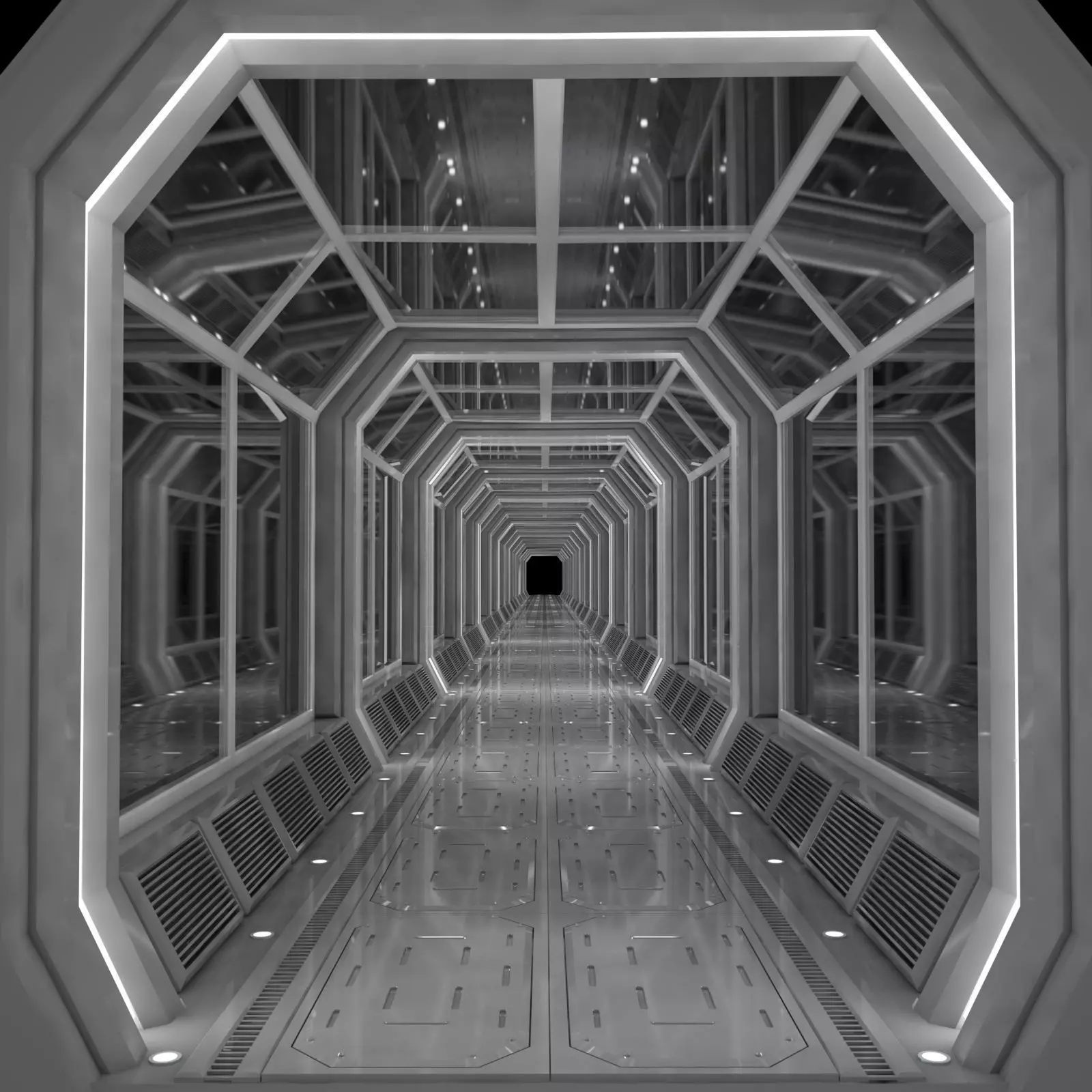 Modular Corridor Low-poly 3D model_0