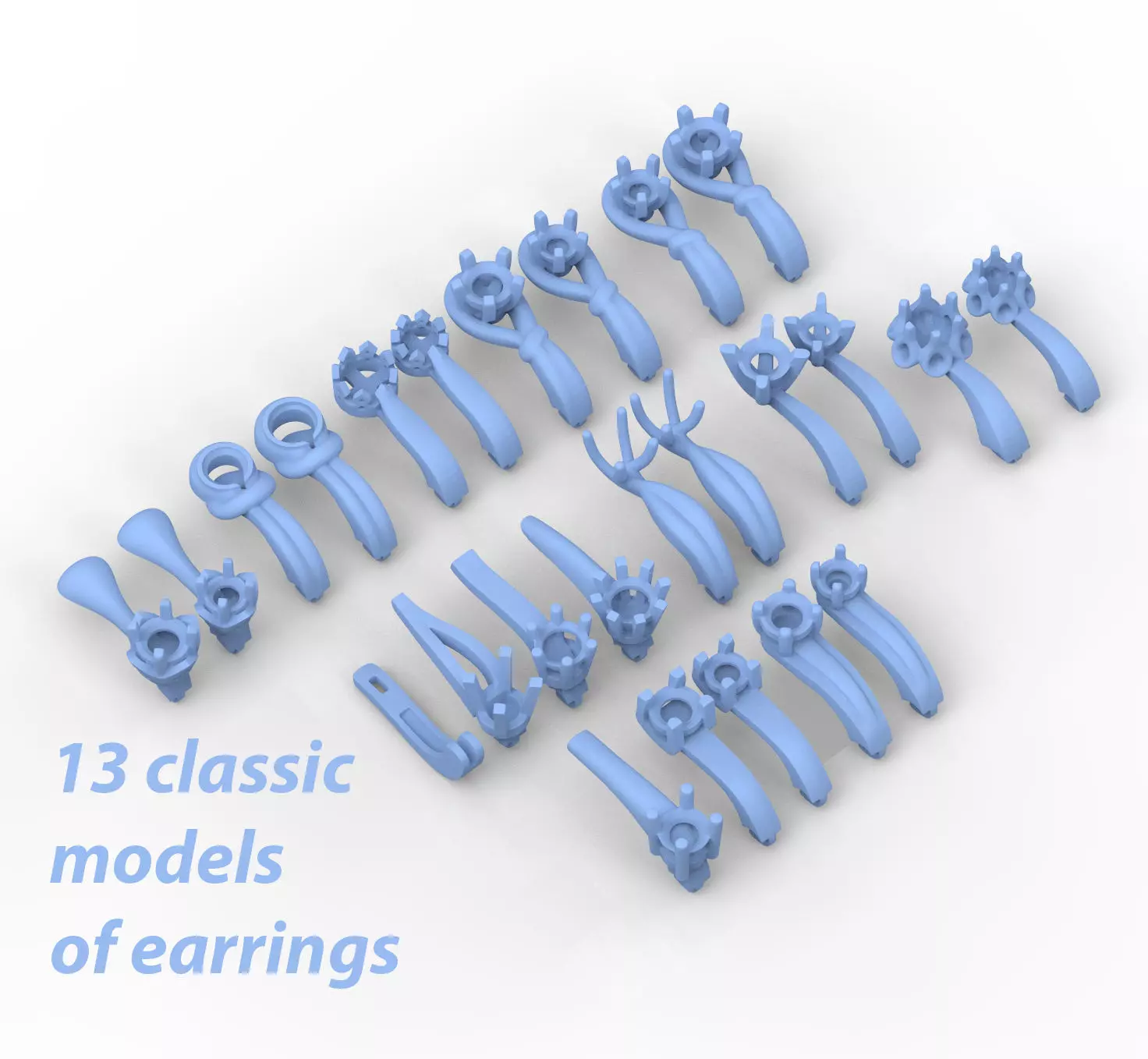 101215 Pack of 13 classic earrings 3D print model_0