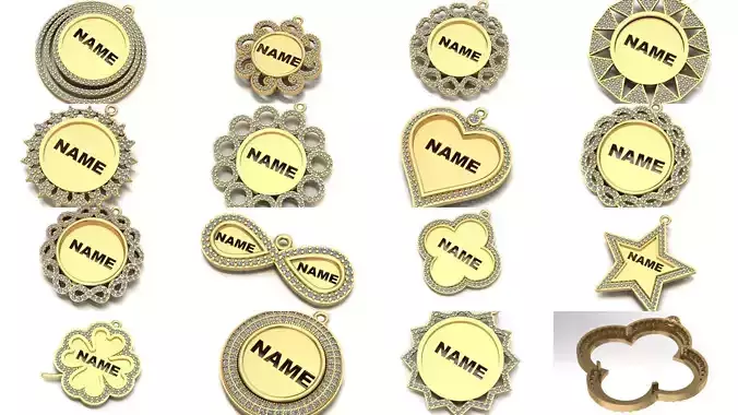 name to be written frame necklace 3D Model Collection