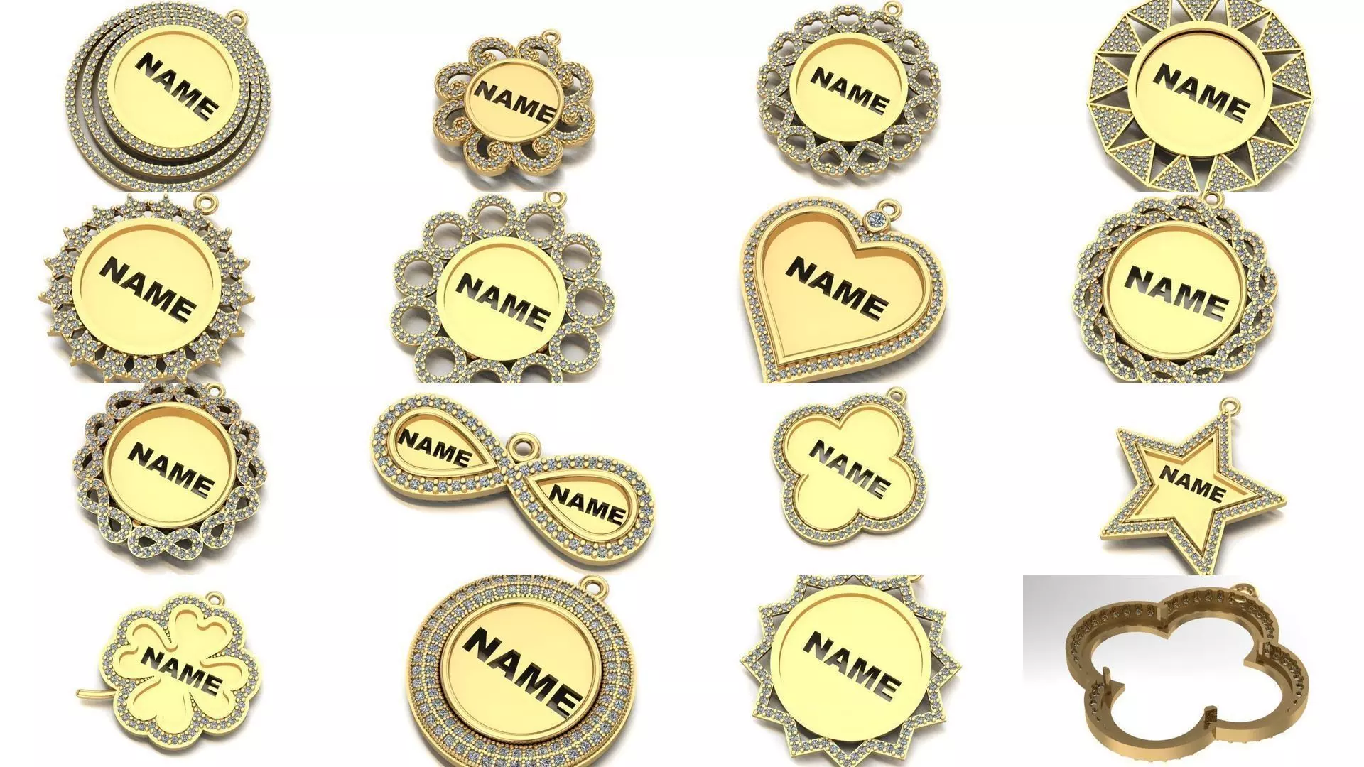 name to be written frame necklace 3D Model Collection_0