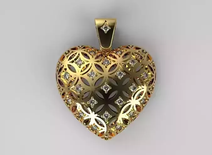 heart gold pendant with diamonds