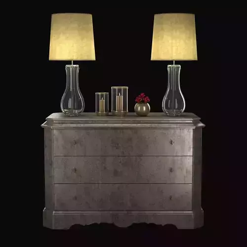 Cabinet with table lamps  candles and roses