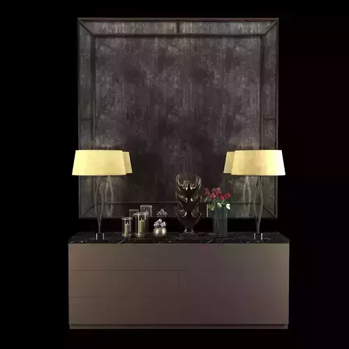  Cabinet with table lamps mirror sculpture  candles and roses 2