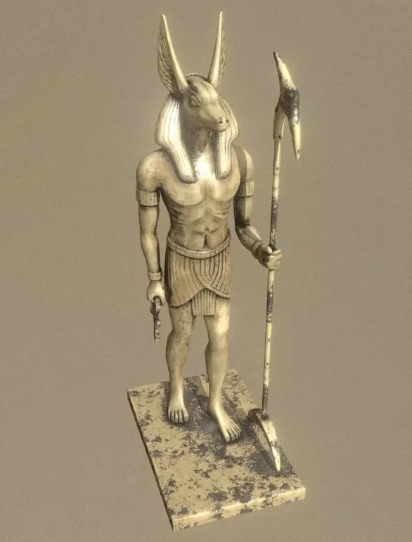 Anubis egyptian statue with spear Low-poly 3D model_0