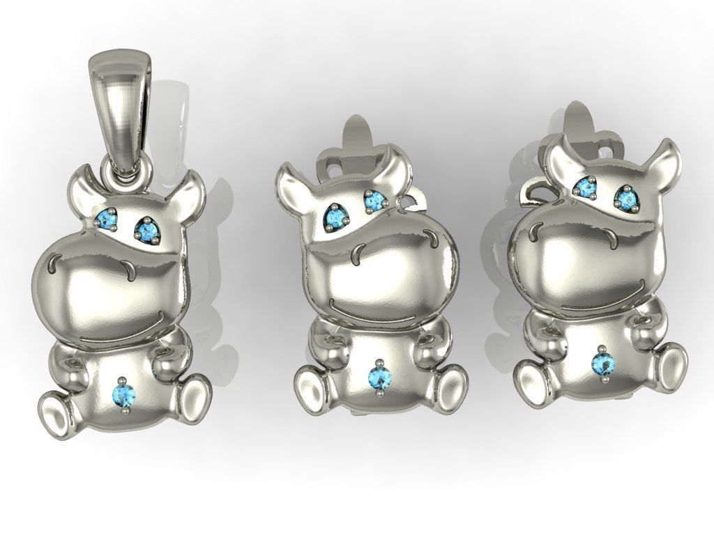 earring and pendant little hippo