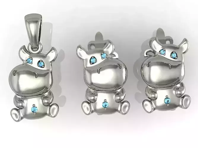  earring and pendant little hippo