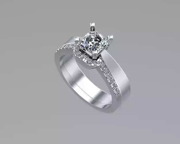 Matching diamond emerald gold rings NN087