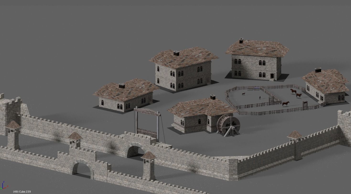 Game Ready Castle gate Low-poly 3D model_4