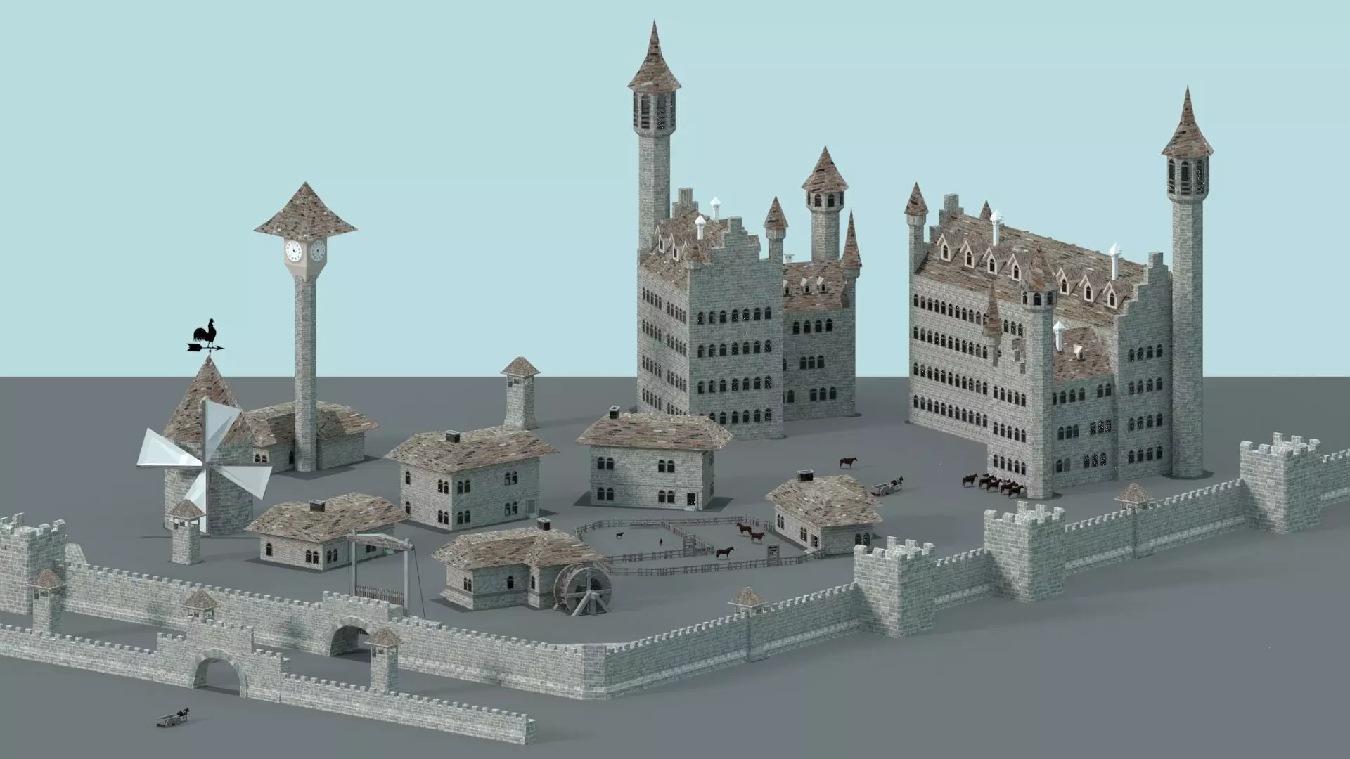 Game Ready Castle gate Low-poly 3D model_0