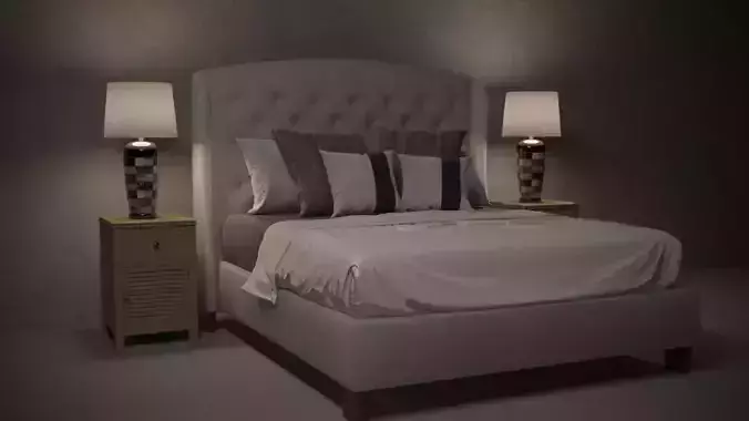 Bed 3d Model with pillows and lamps