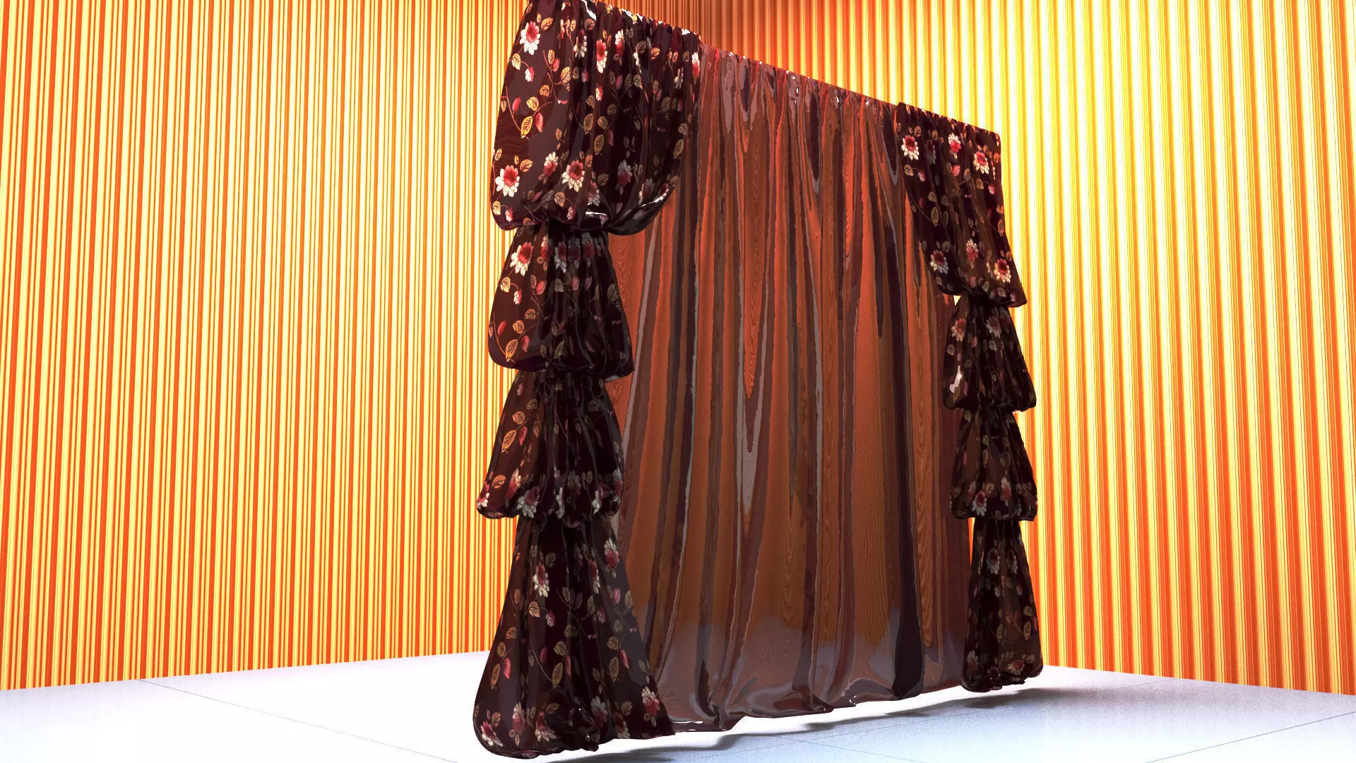 Curtain with orange walls Low-poly 3D model_0