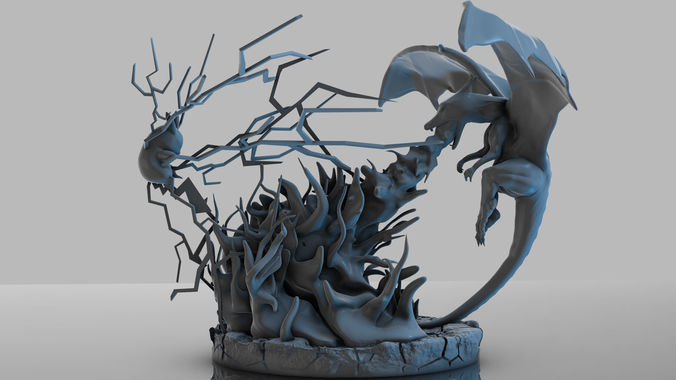 Pokemon Charizard Vs Pikachu Fire And Thunder Battle 3D print model