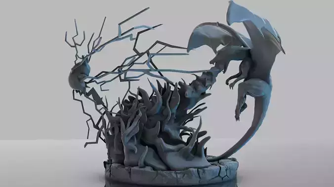 Pokemon Charizard Vs Pikachu Fire And Thunder Battle 3D print model