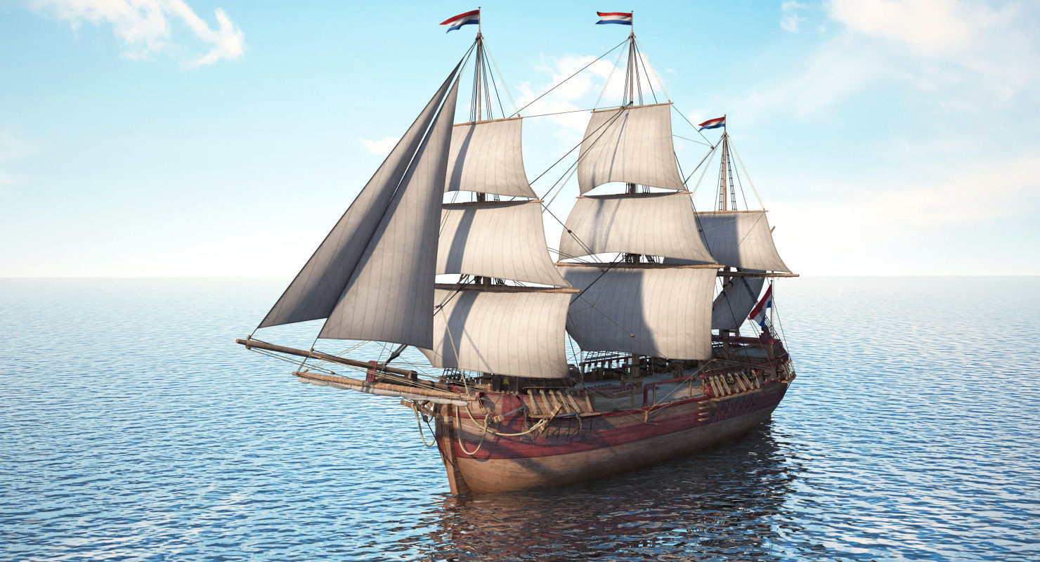 Dutch Galiot With Sails 3D model_2