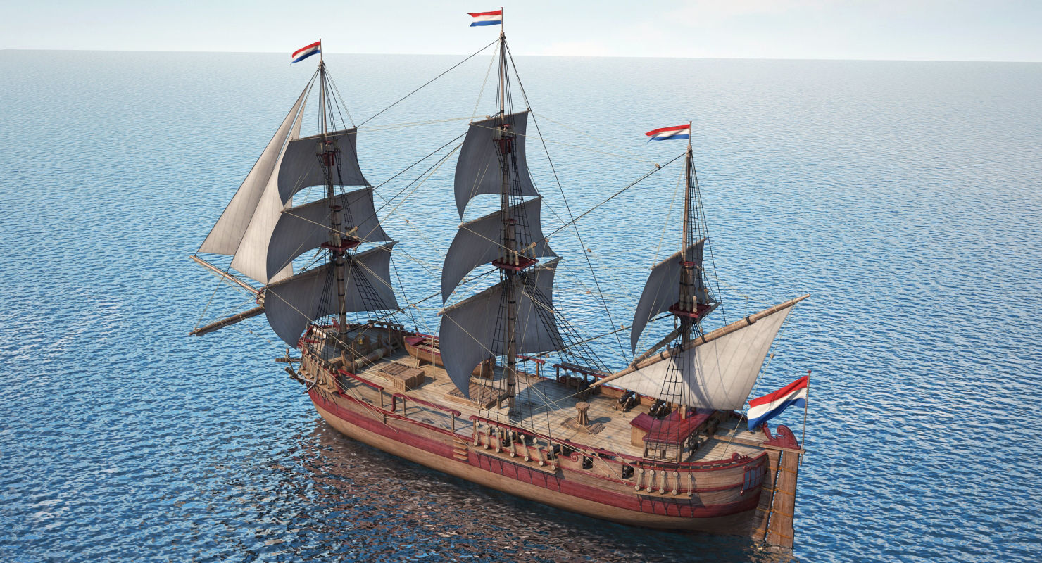 Dutch Galiot With Sails 3D model_6