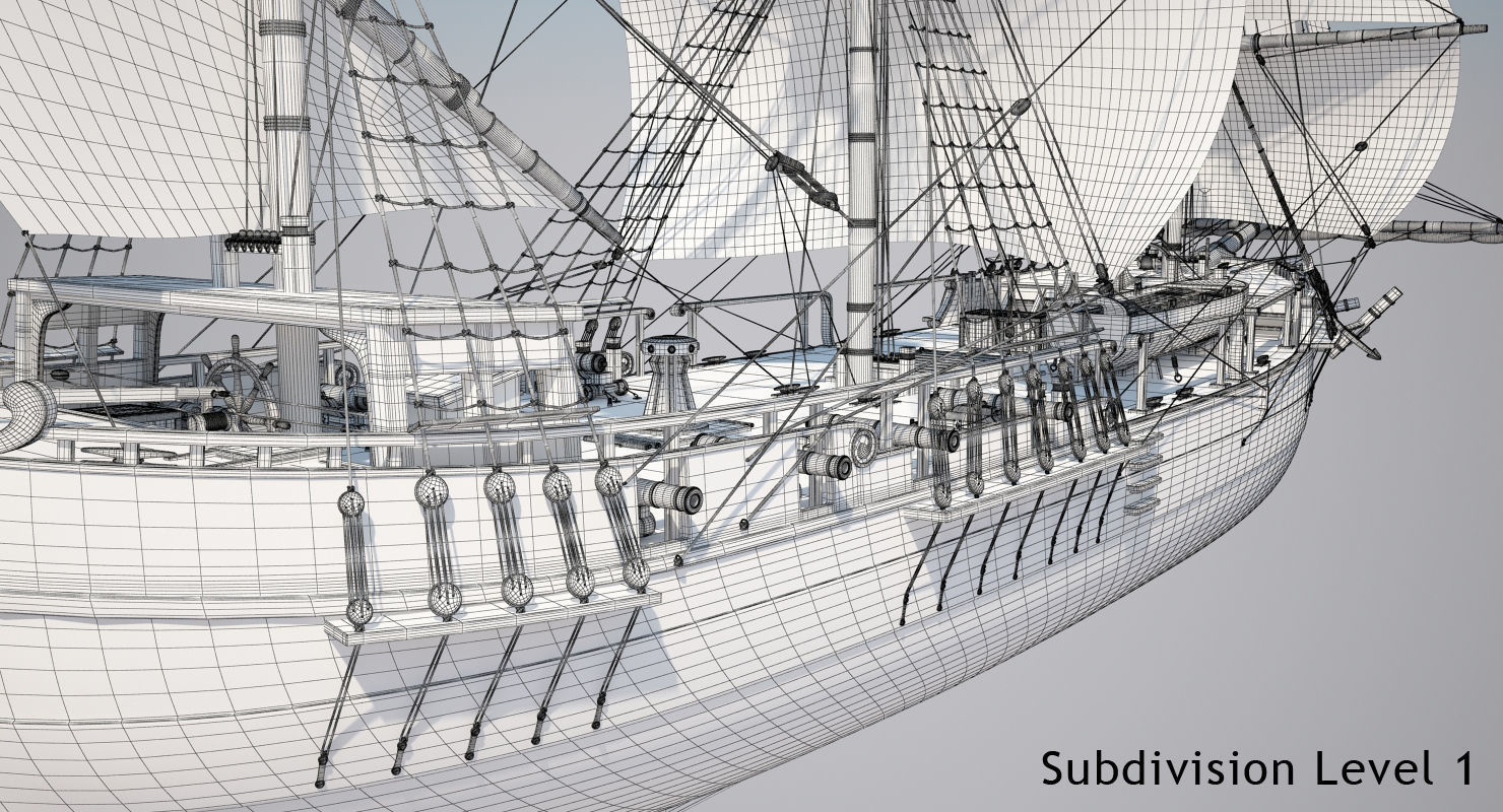 Dutch Galiot With Sails 3D model_21