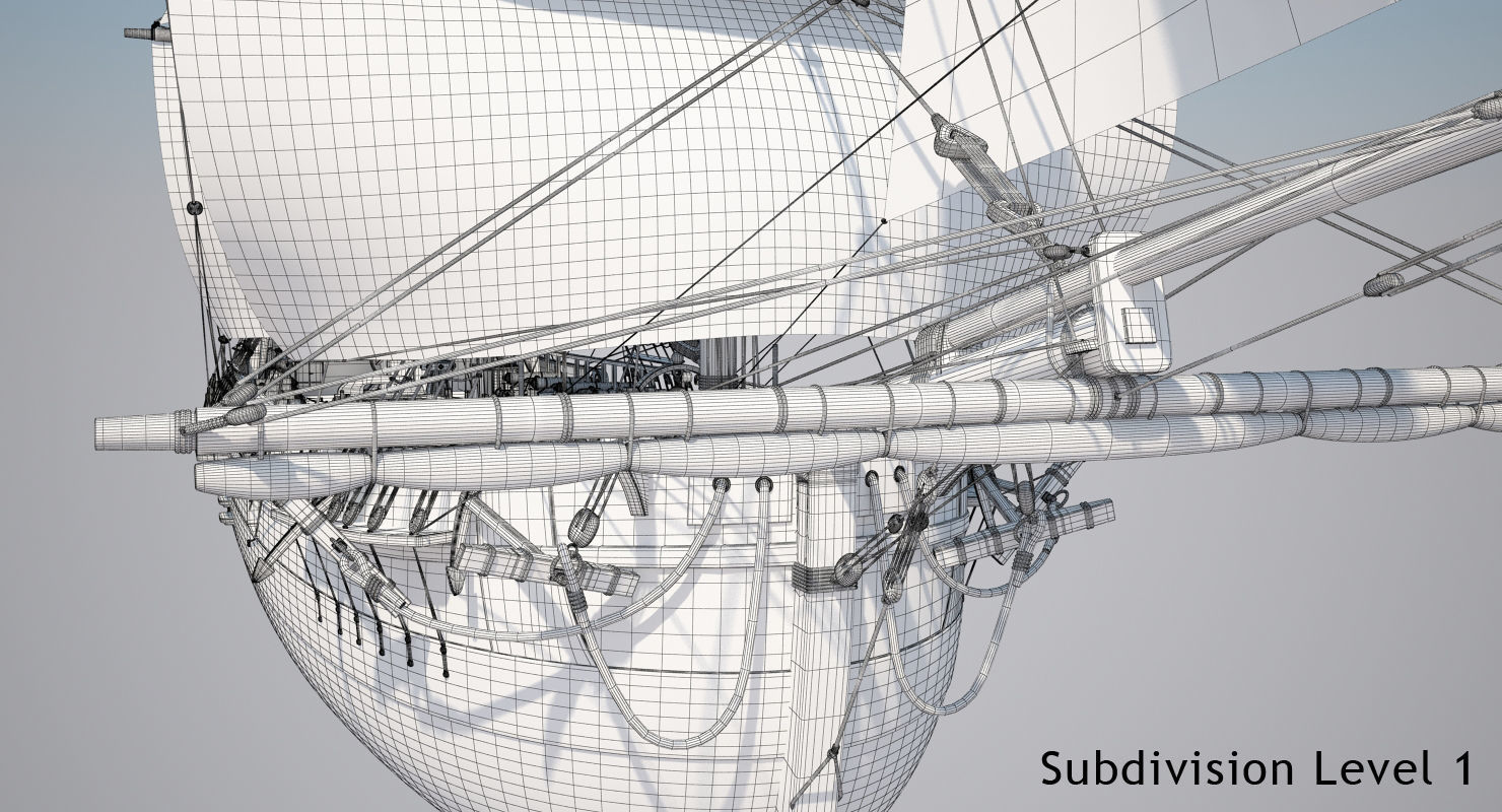 Dutch Galiot With Sails 3D model_23