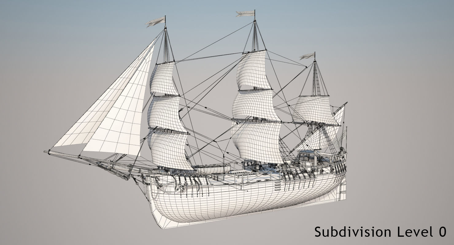 Dutch Galiot With Sails 3D model_16