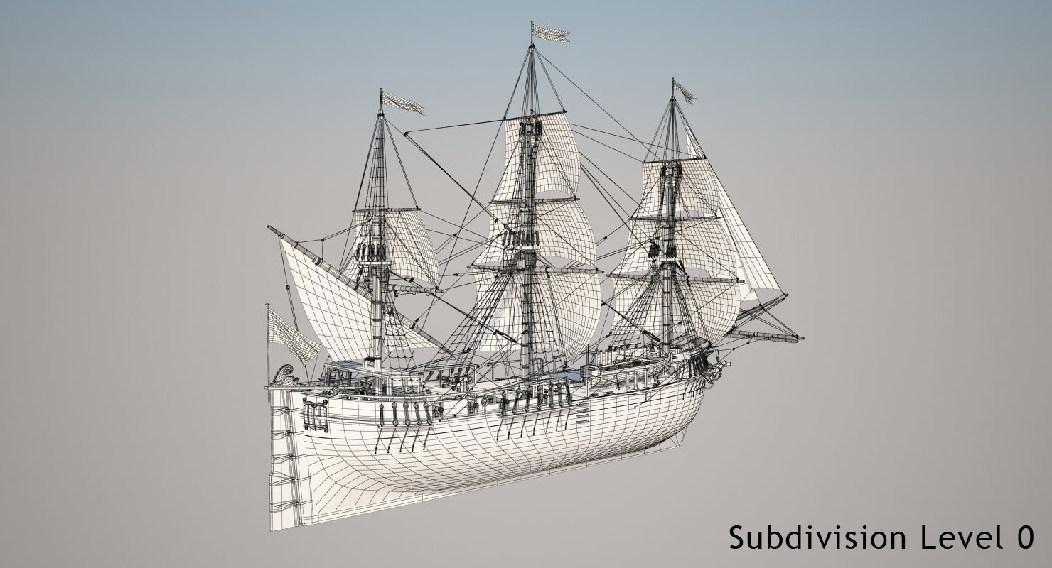 Dutch Galiot With Sails 3D model_18